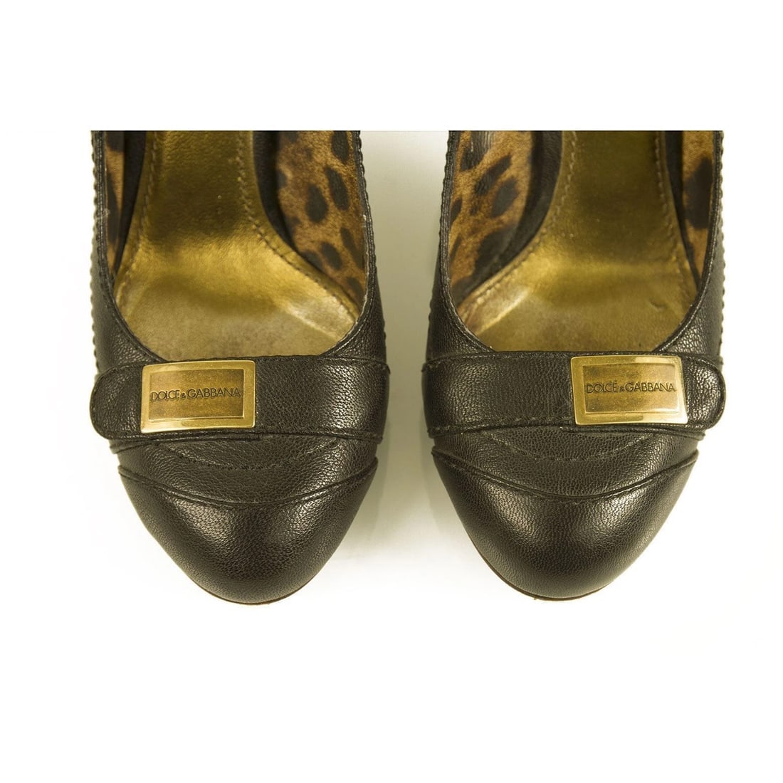 Dolce & Gabbana Dark Brown Leather Pumps Round Toe Wooden Heel sz 37,5 shoes - 9