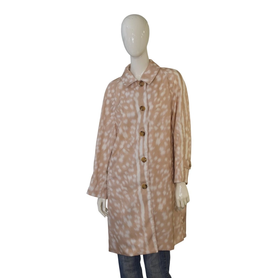 Burberry London Womens Lightweight Coat US 8 IT 42 Beige Deer Print Button Front: Title:Burberry London Womens Lightweight Coat US 8 IT 42 Beige Deer Print Button FrontDescription:Burberry London Womens Lightweight Coat US 8 IT 42 Beige Deer Print Button Front Elevate your