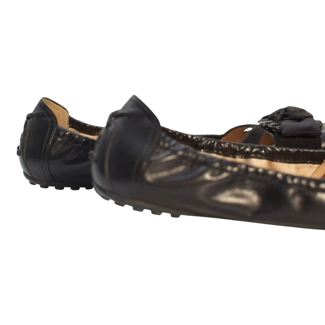 TOD'S Gommino Black Suede Beaded Ballerinas Flat Elastic Shoes Rubber Soles 40 - 10