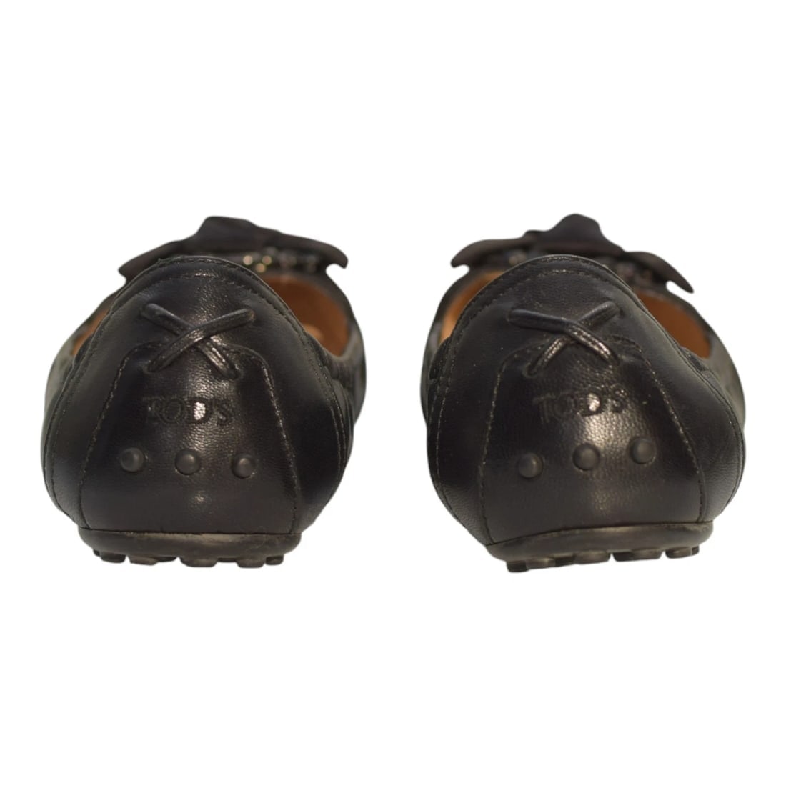 TOD'S Gommino Black Suede Beaded Ballerinas Flat Elastic Shoes Rubber Soles 40 - 5