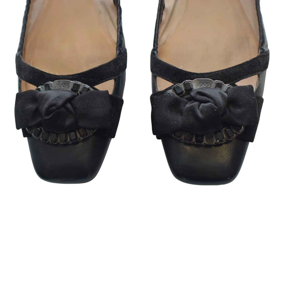 TOD'S Gommino Black Suede Beaded Ballerinas Flat Elastic Shoes Rubber Soles 40 - 7