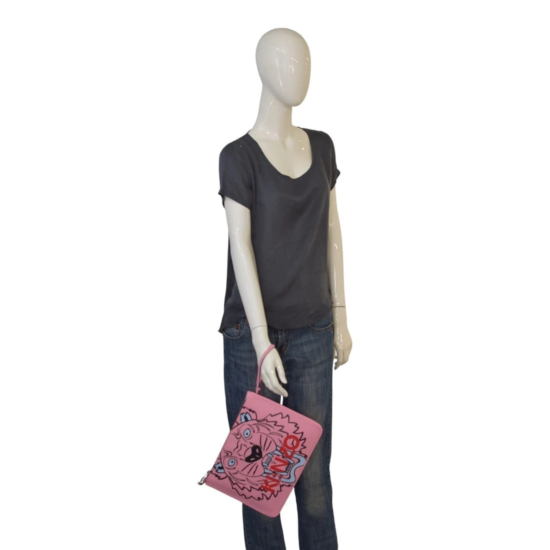 Kenzo Bag Pink Tiger Motif Women's Printed Clutch Bag with paw zipper pull - 9