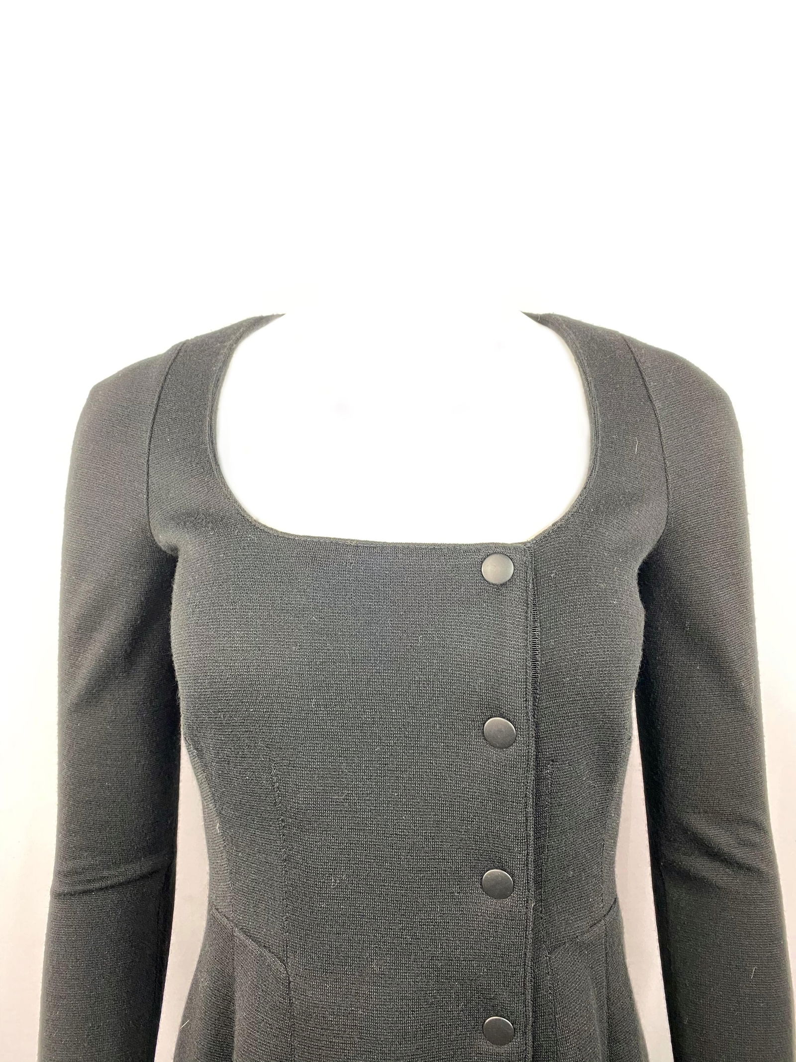 Proenza Schouler Black Wool Mini Coat Dress w/ Buttons Size 4 - 8