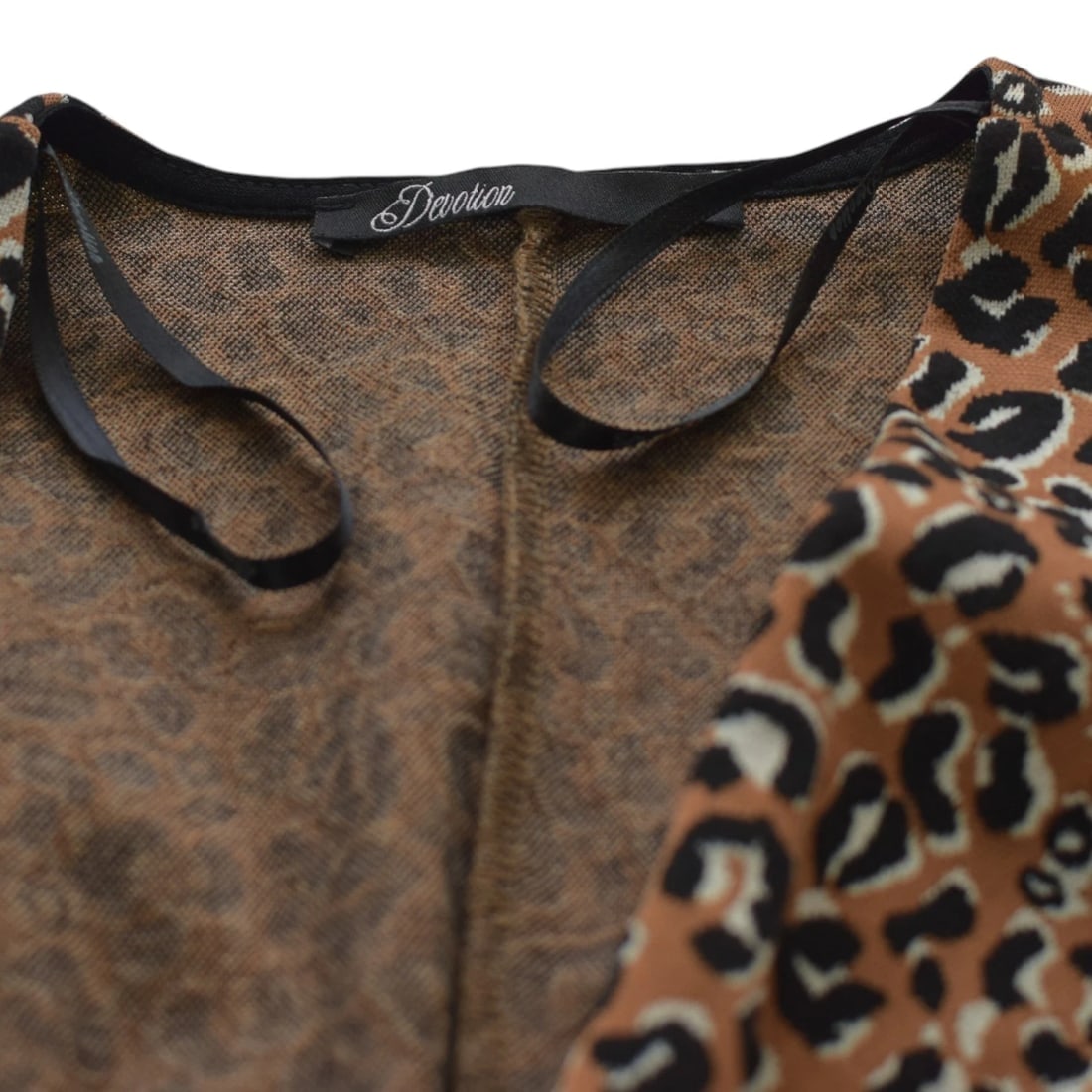 Devotion Leopard Print Bodycon Mini Dress Brown Black Long Sleeve Ruched V-Neck - 3