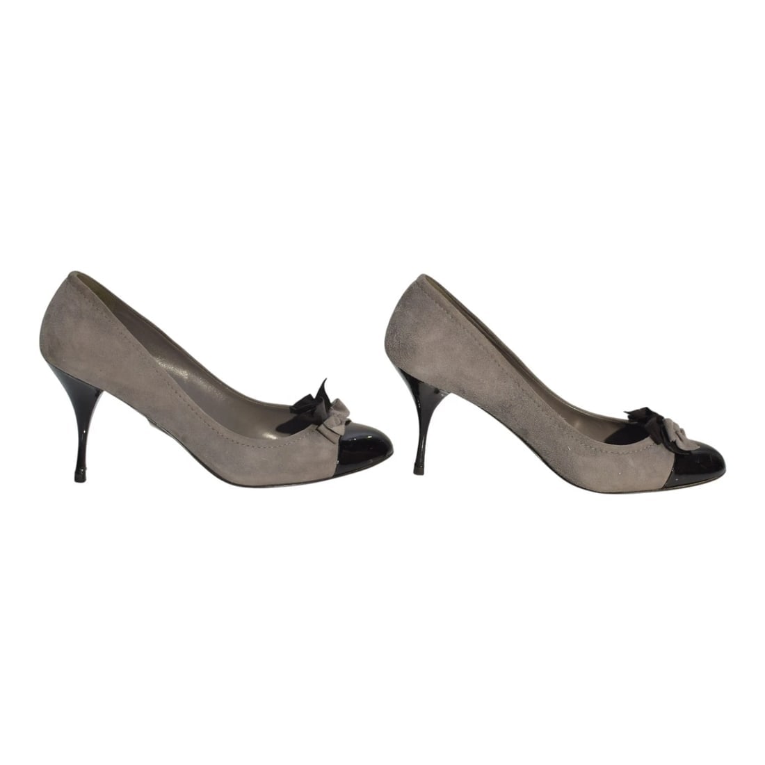 Miu Miu Bow Pumps – Gray Suede with Black Patent Leather Cap Toe size 39.5 - 2