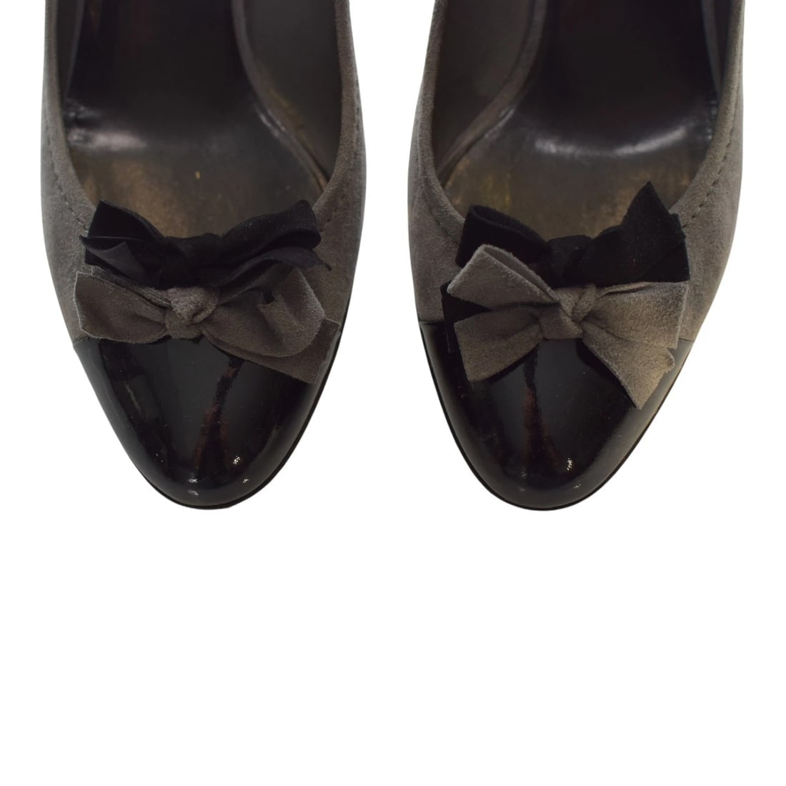 Miu Miu Bow Pumps – Gray Suede with Black Patent Leather Cap Toe size 39.5 - 6
