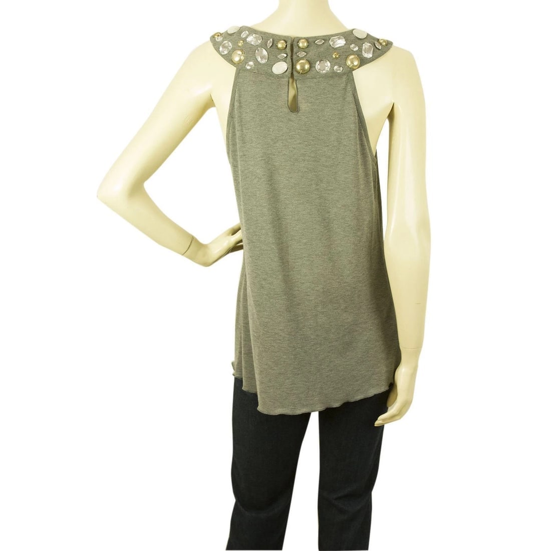 Blugirl Blumarine Romantic Gray Beaded Cami Tank Vest Sleeveless Top sz 42 - 2