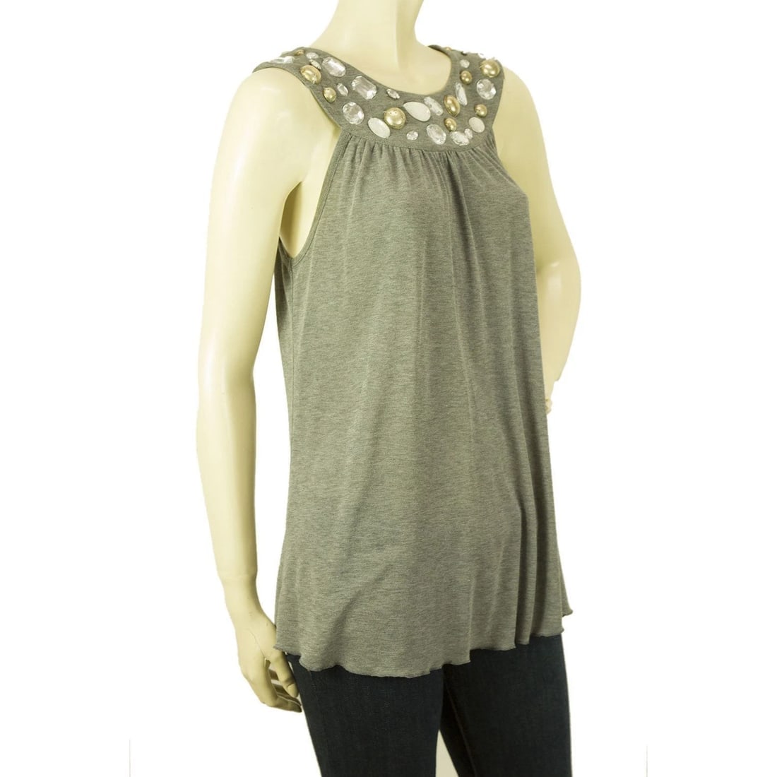 Blugirl Blumarine Romantic Gray Beaded Cami Tank Vest Sleeveless Top sz 42 - 3