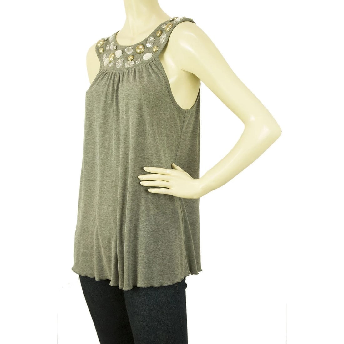 Blugirl Blumarine Romantic Gray Beaded Cami Tank Vest Sleeveless Top sz 42 - 4