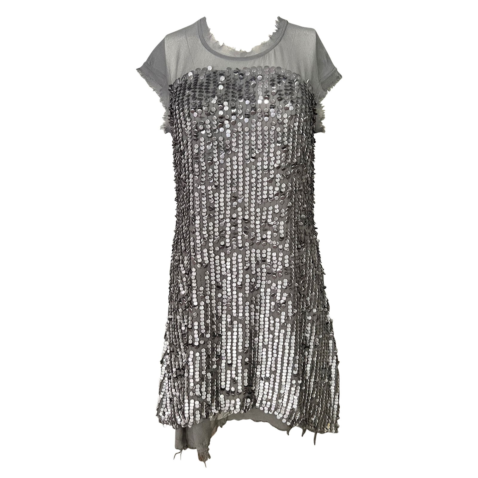 Madison Marcus Grey Sequin Mini Dress: Crew neck line Short sleeves Mini length Missing size tag, fits like small Reserve: $152.00 Shipping:Domestic: Flat-rate of $85.99 to anywhere within the contiguous U.S.International: