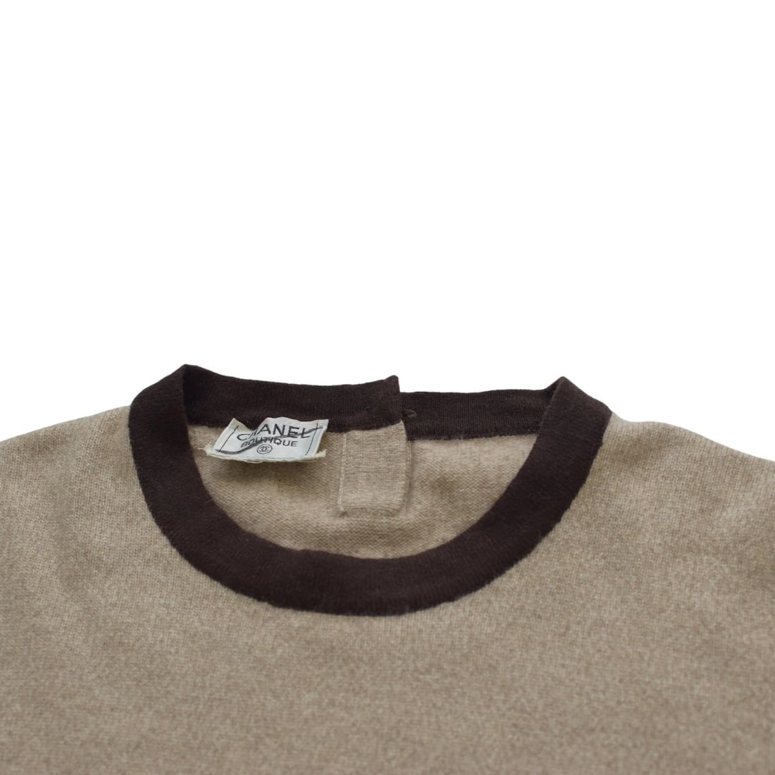 CHANEL Boutique Vintage Short Sleeve Knit Sweater Beige/Brown CC Button Size S - 4