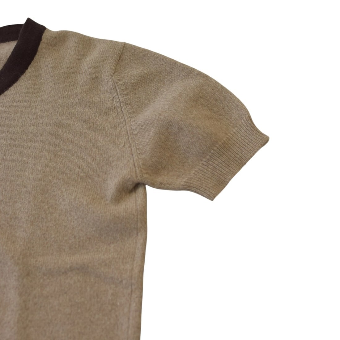 CHANEL Boutique Vintage Short Sleeve Knit Sweater Beige/Brown CC Button Size S - 5