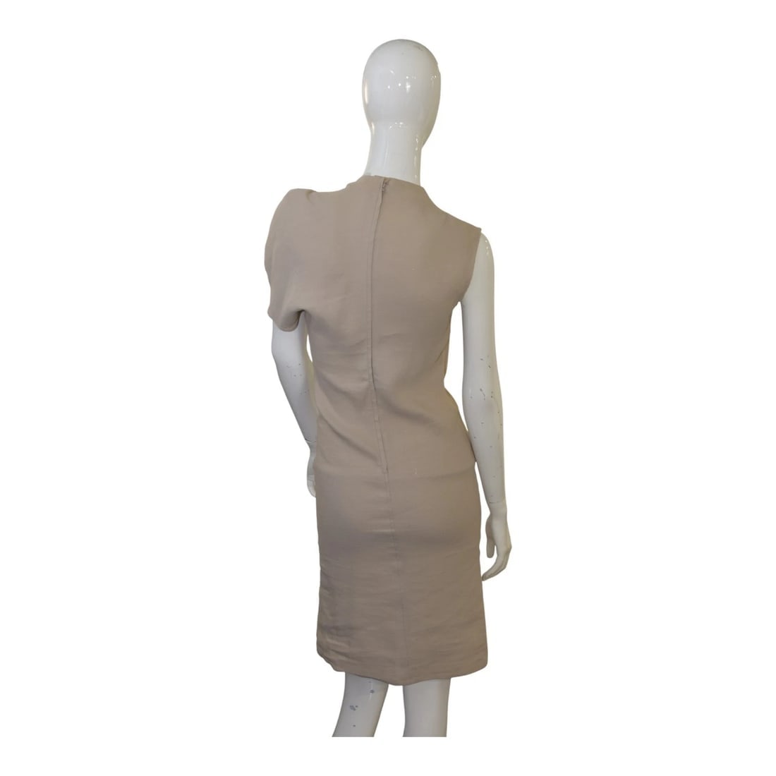 LANVIN ETE 2010 Beige Linen Blend Pleated Knot-detail Shoulder Summer Dress 38 - 2