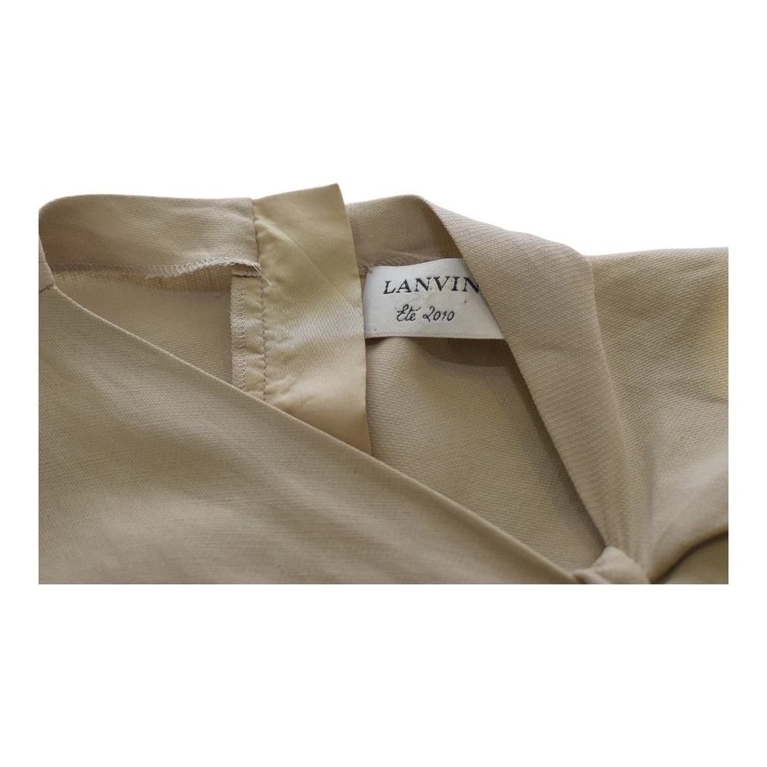 LANVIN ETE 2010 Beige Linen Blend Pleated Knot-detail Shoulder Summer Dress 38 - 3