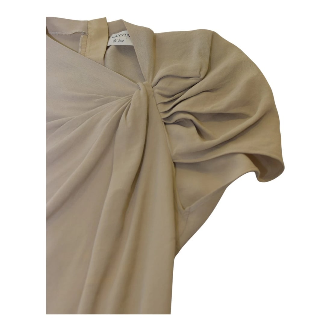 LANVIN ETE 2010 Beige Linen Blend Pleated Knot-detail Shoulder Summer Dress 38 - 4