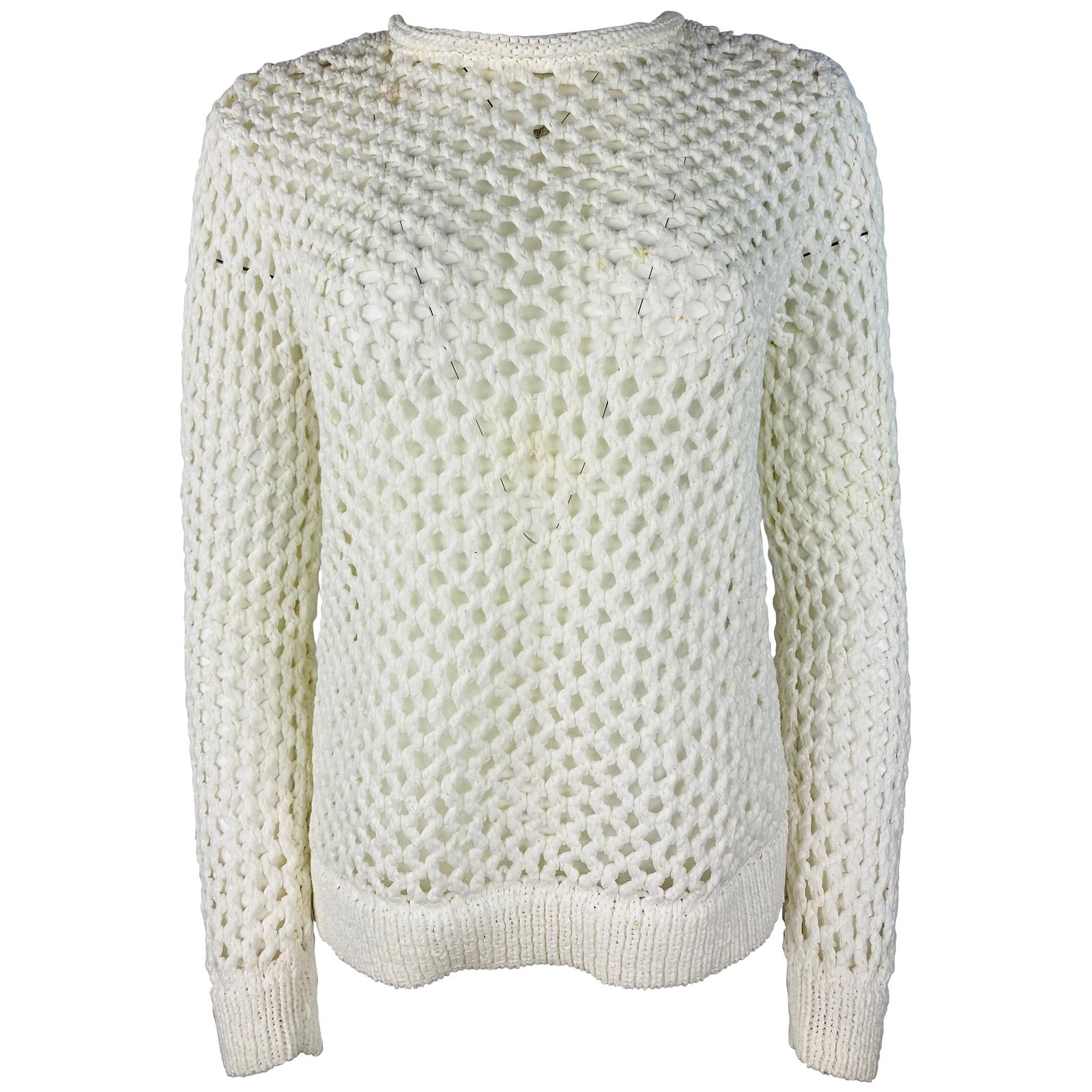 T by Alexander Wang White Knit Sweater Top, Size Small: Product details: Featuring white, see through, crew neck line, side slits, long sleeves, knit style. Reserve: $280.00 Shipping:Domestic: Flat-rate of $85.99 to anywhere within the
