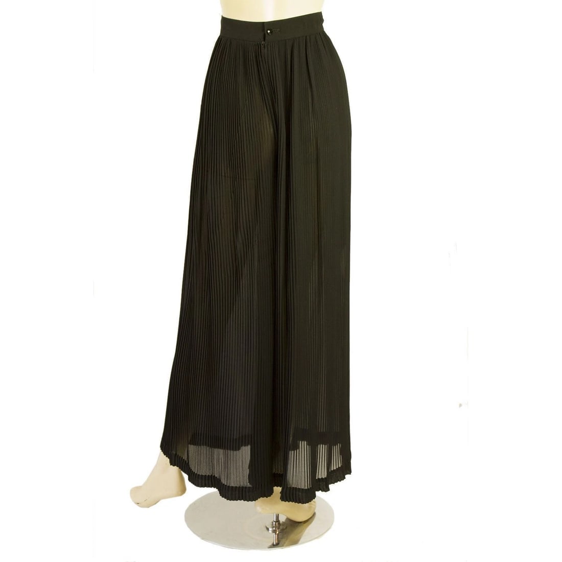 Ungaro Black Semisheer Small Pleats Formal Wide Leg Palazzo Trousers Pants sz 6 - 2