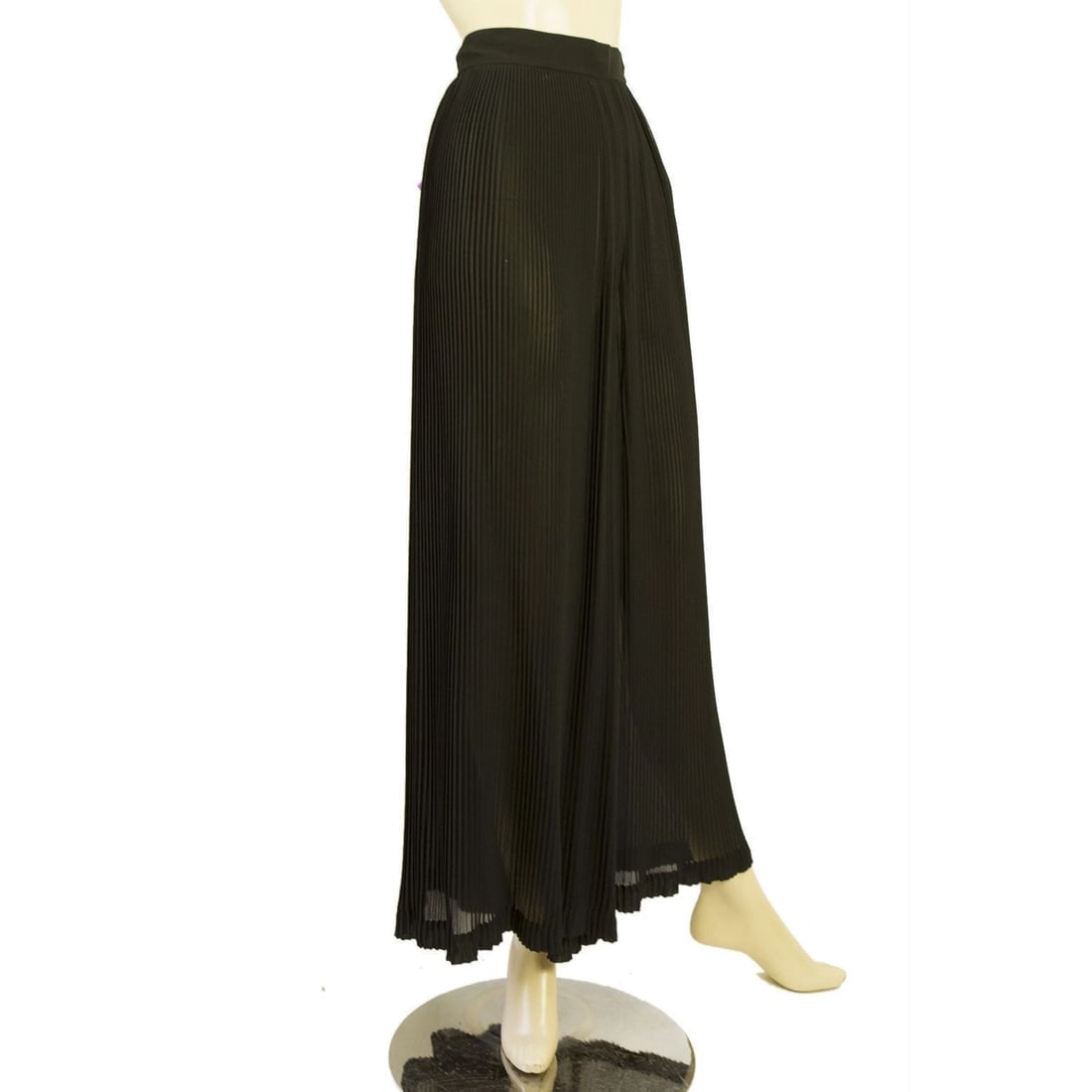 Ungaro Black Semisheer Small Pleats Formal Wide Leg Palazzo Trousers Pants sz 6 - 3