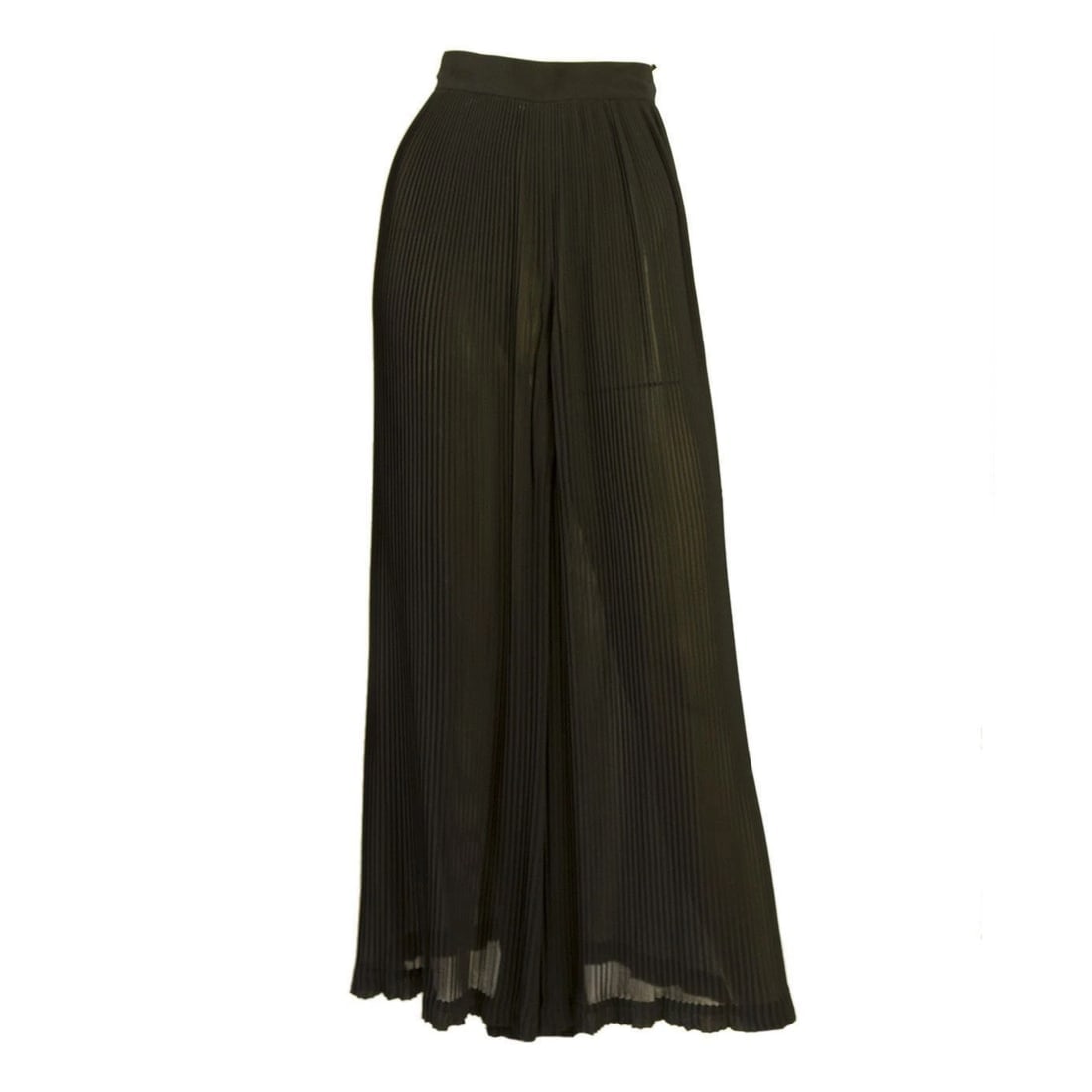 Ungaro Black Semisheer Small Pleats Formal Wide Leg Palazzo Trousers Pants sz 6 - 8