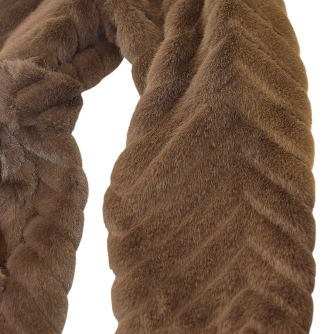 BURRO Faux Fur Long Belted Coat Brown Chevron Pattern with Faux Fur Collar ONS - 10