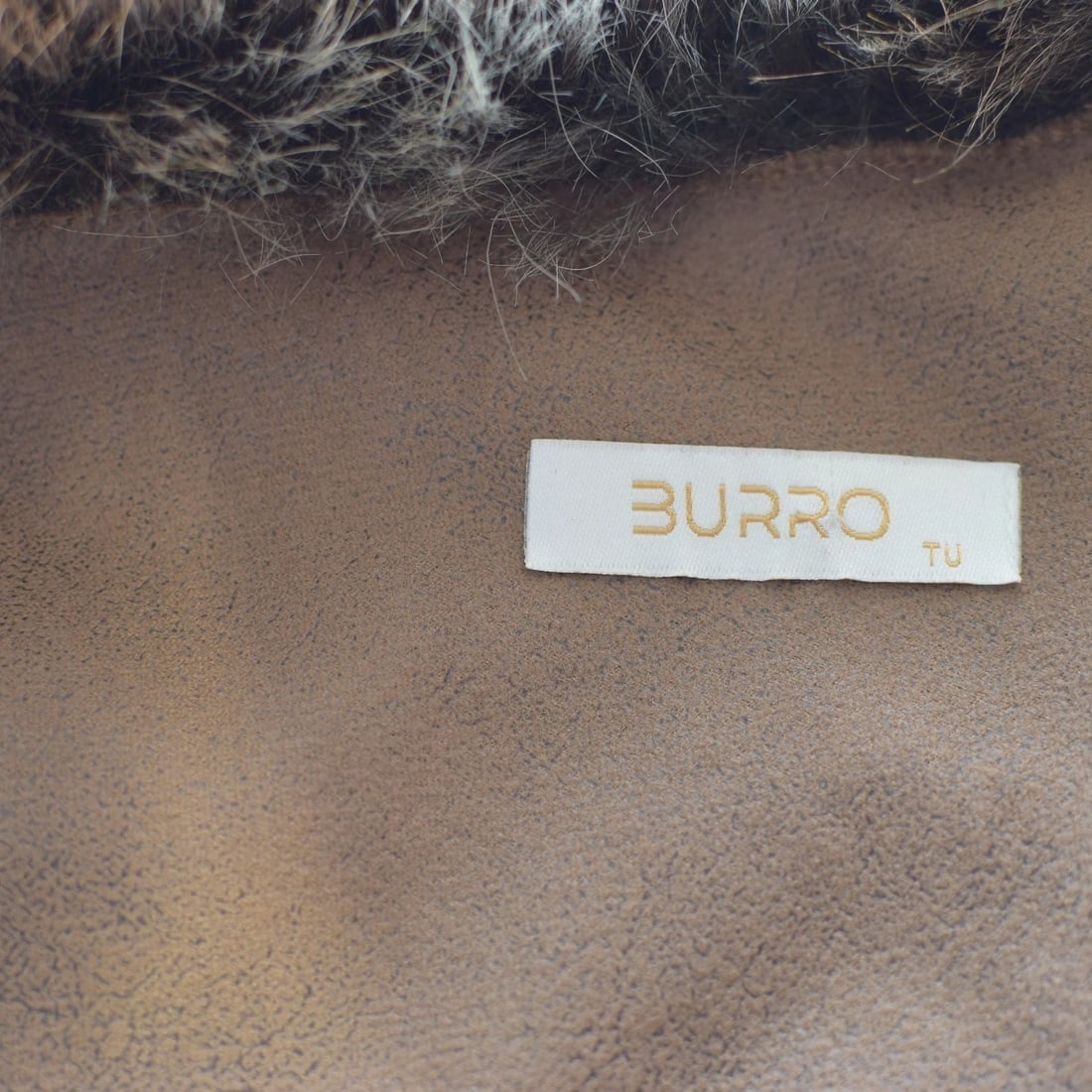BURRO Faux Fur Long Belted Coat Brown Chevron Pattern with Faux Fur Collar ONS - 3