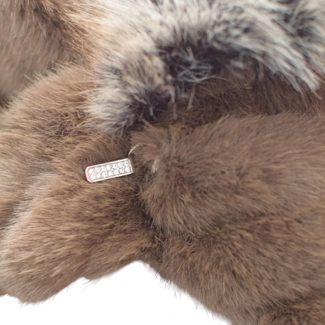 BURRO Faux Fur Long Belted Coat Brown Chevron Pattern with Faux Fur Collar ONS - 7