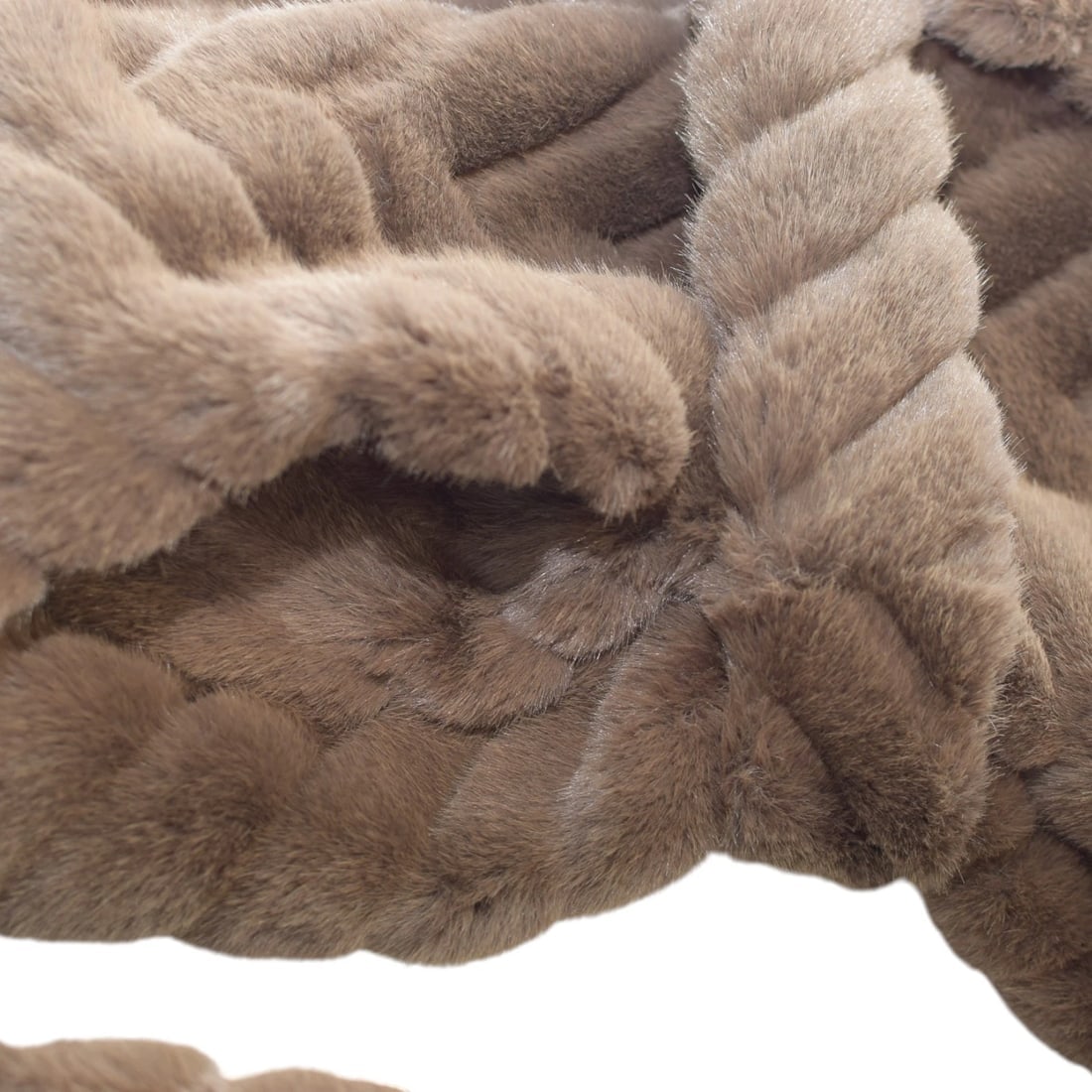 BURRO Faux Fur Long Belted Coat Brown Chevron Pattern with Faux Fur Collar ONS - 9