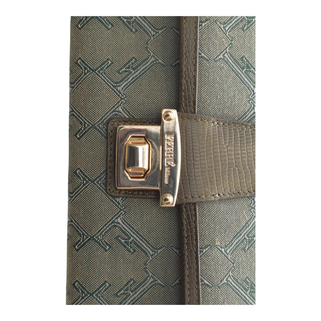 Giangranco Ferre Khaki Leather & Fabric Wallet Gold hardware Long Envelope - 13