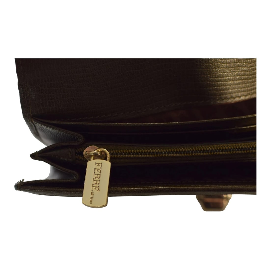 Giangranco Ferre Khaki Leather & Fabric Wallet Gold hardware Long Envelope - 14