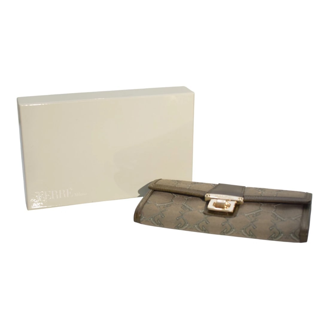 Giangranco Ferre Khaki Leather & Fabric Wallet Gold hardware Long Envelope: Title:Giangranco Ferre Khaki Leather & Fabric Wallet Gold hardware Long EnvelopeDescription:Miu Miu Beige and Black Leather Wallet Gold hardware Bow Long Envelope Giangranco Ferre Khaki Leather &