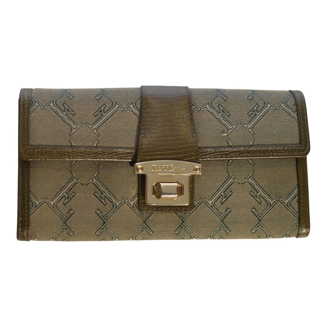 Giangranco Ferre Khaki Leather & Fabric Wallet Gold hardware Long Envelope - 2