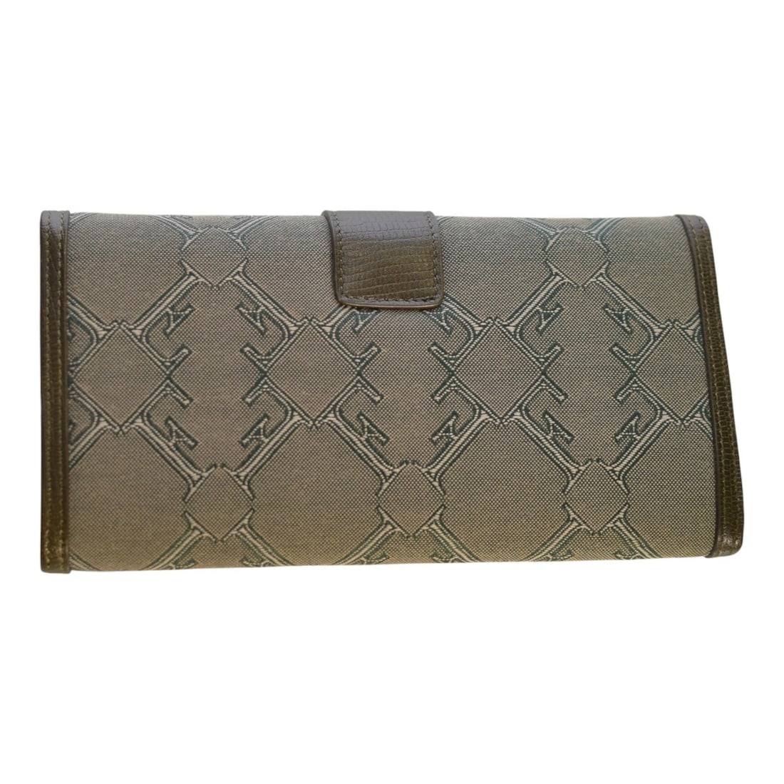 Giangranco Ferre Khaki Leather & Fabric Wallet Gold hardware Long Envelope - 3