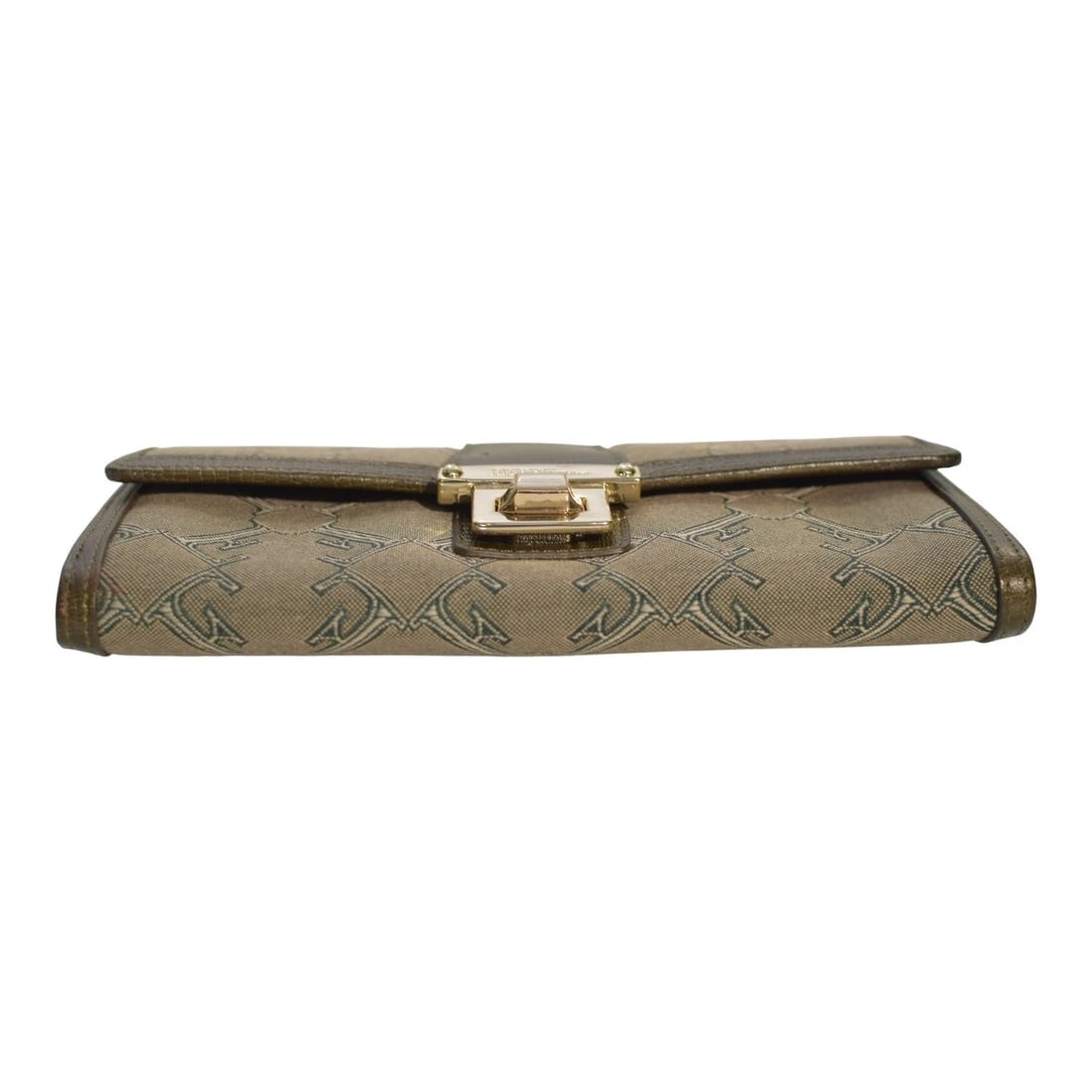 Giangranco Ferre Khaki Leather & Fabric Wallet Gold hardware Long Envelope - 7