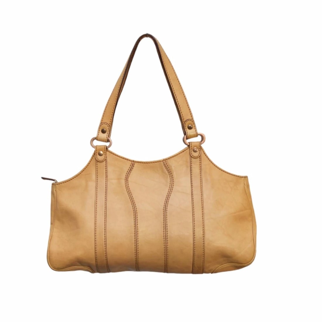 Gucci Vintage Beige Leather Wood Logo Hobo Medium Bag Tote Shoulder Bag handbag - 2