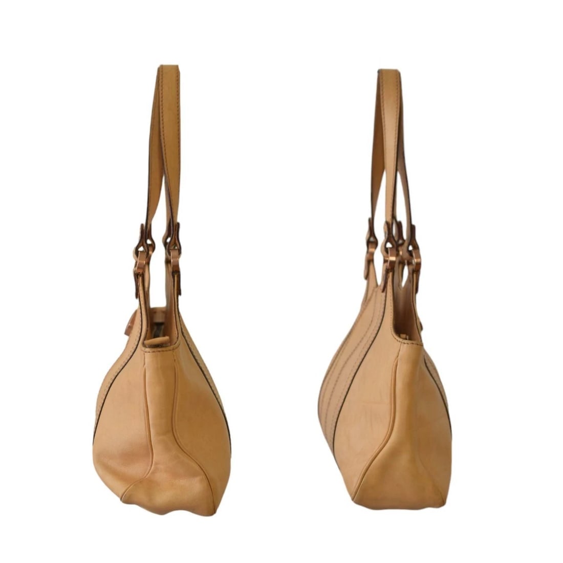 Gucci Vintage Beige Leather Wood Logo Hobo Medium Bag Tote Shoulder Bag handbag - 5