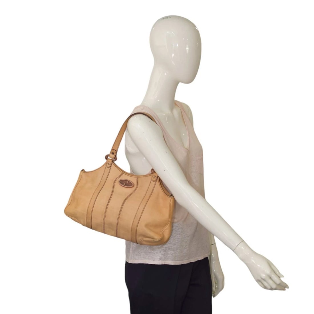 Gucci Vintage Beige Leather Wood Logo Hobo Medium Bag Tote Shoulder Bag handbag - 9