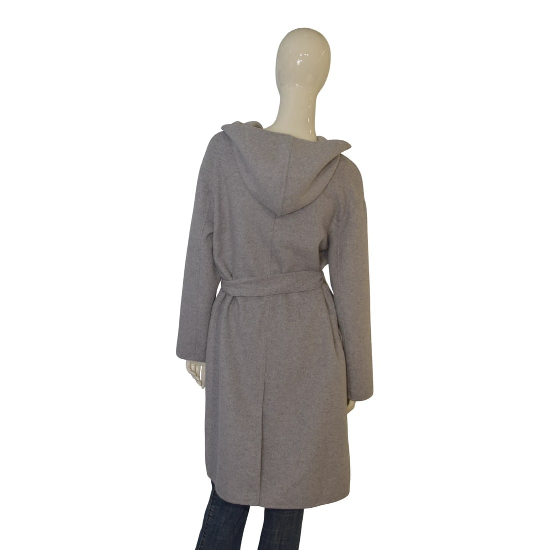 ViCOLO Gray Wool Blend Belted Hooded Wrap Coat Design Minimalist Long Jacket M - 2