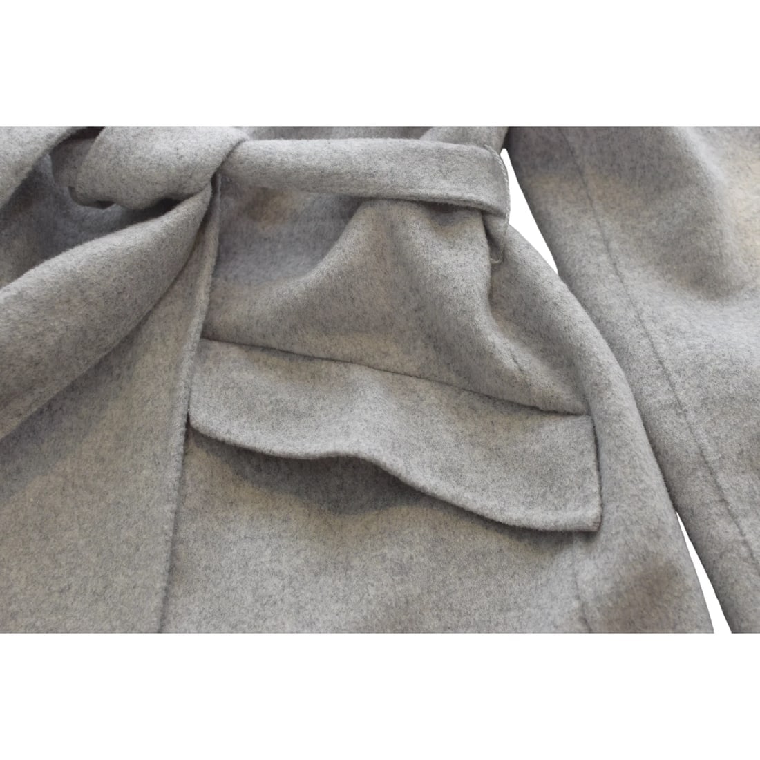 ViCOLO Gray Wool Blend Belted Hooded Wrap Coat Design Minimalist Long Jacket M - 6