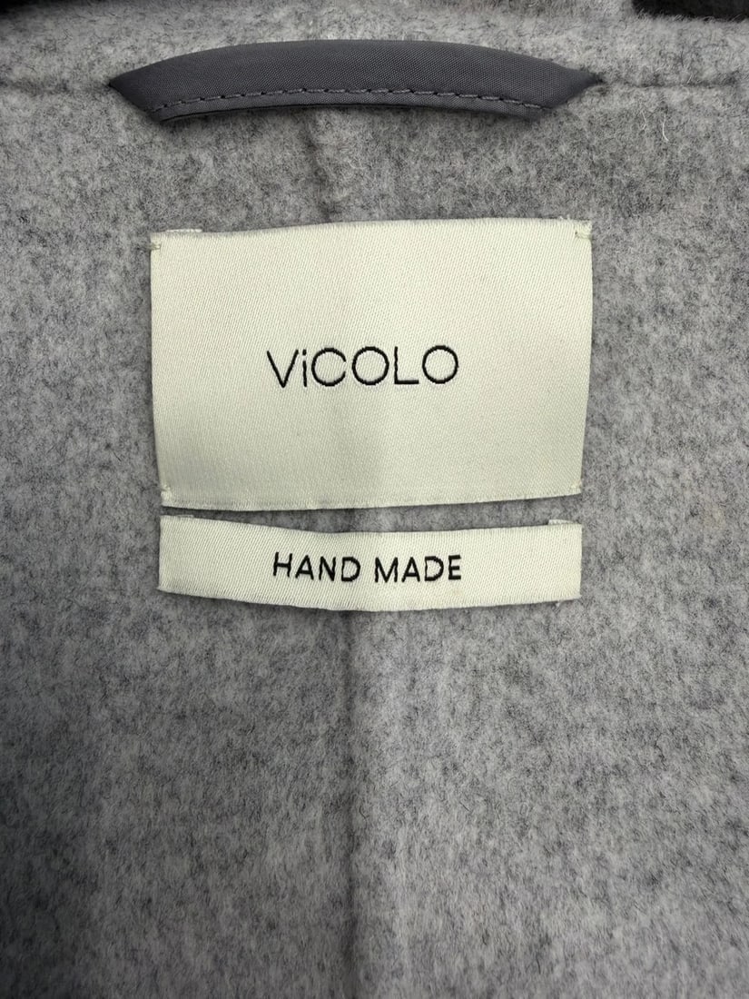 ViCOLO Gray Wool Blend Belted Hooded Wrap Coat Design Minimalist Long Jacket M - 9