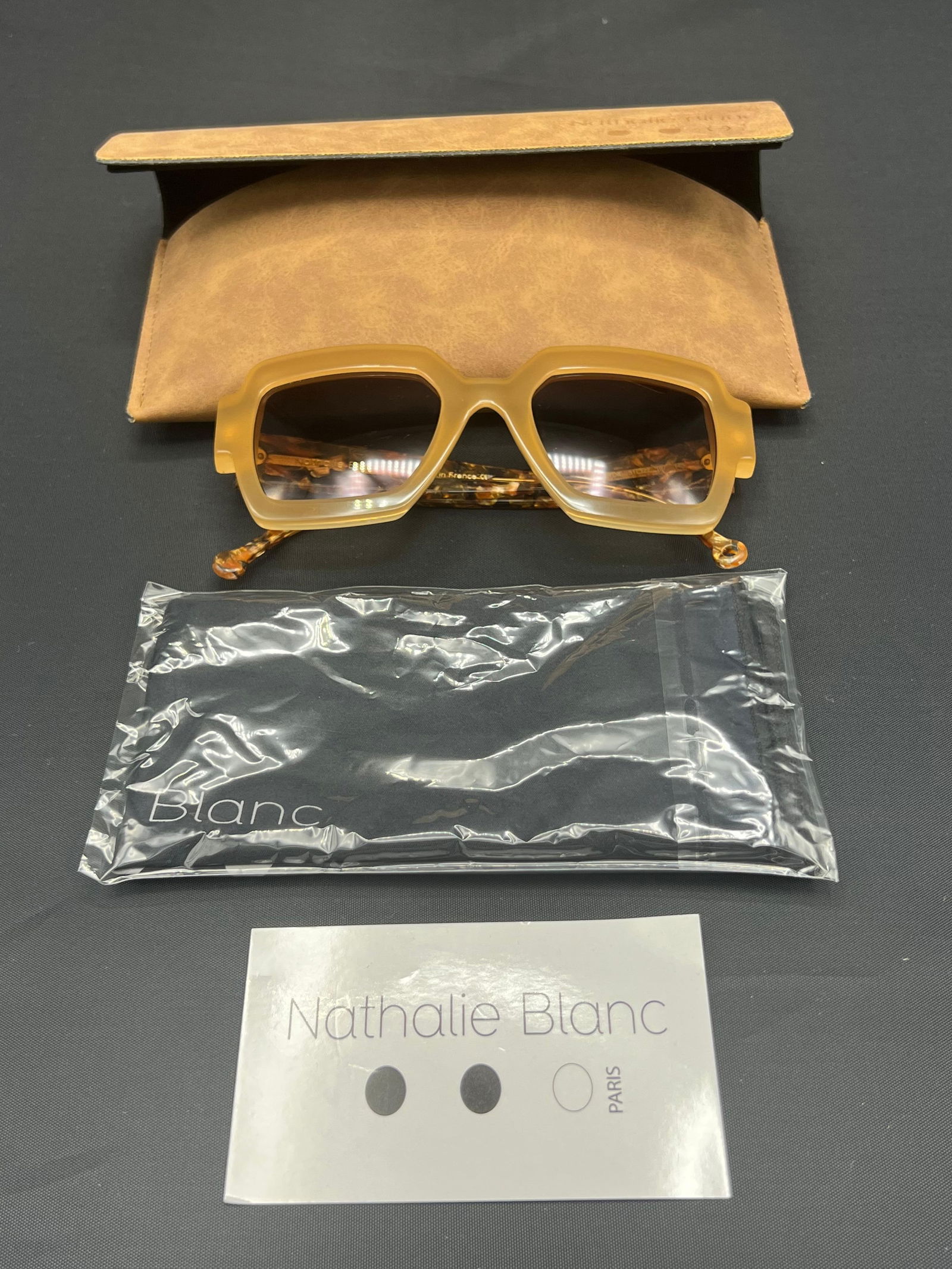 Natalie Blank Brown Square Sunglasses w/ Case - 6