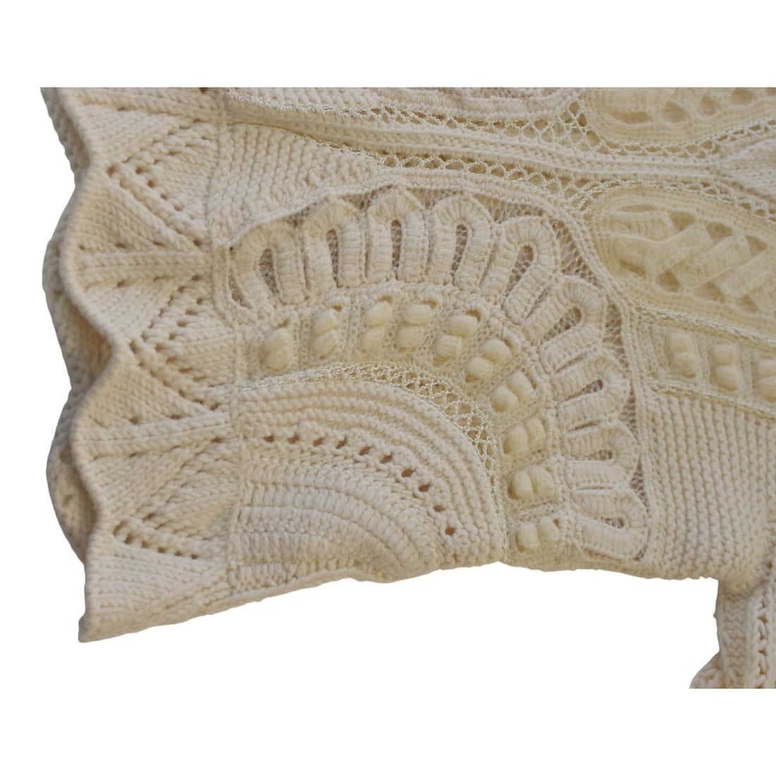 Kenzo Cream Wool Blend Knit Sweater XL Turtleneck Flared Sleeve Lace Crochet - 5