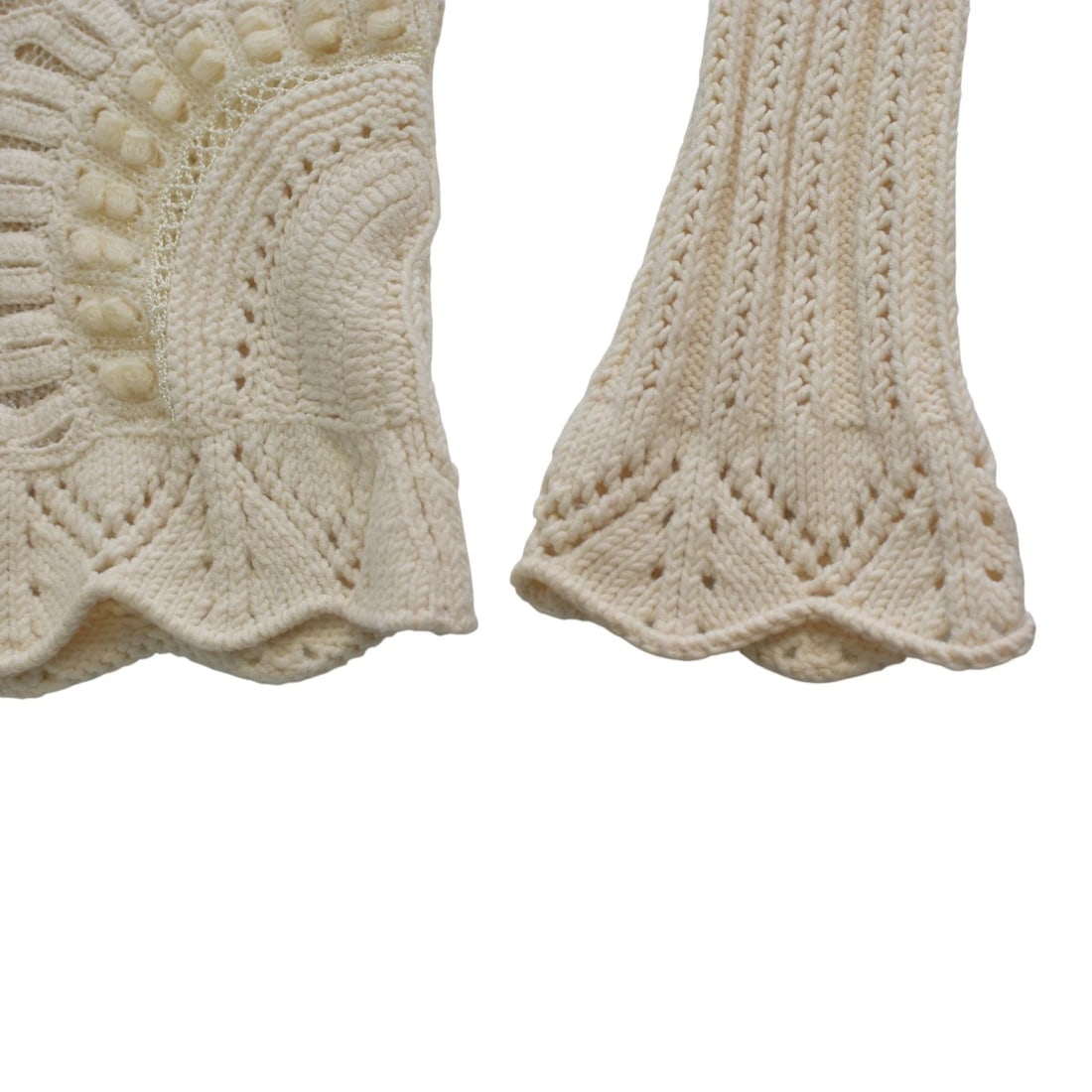 Kenzo Cream Wool Blend Knit Sweater XL Turtleneck Flared Sleeve Lace Crochet - 6