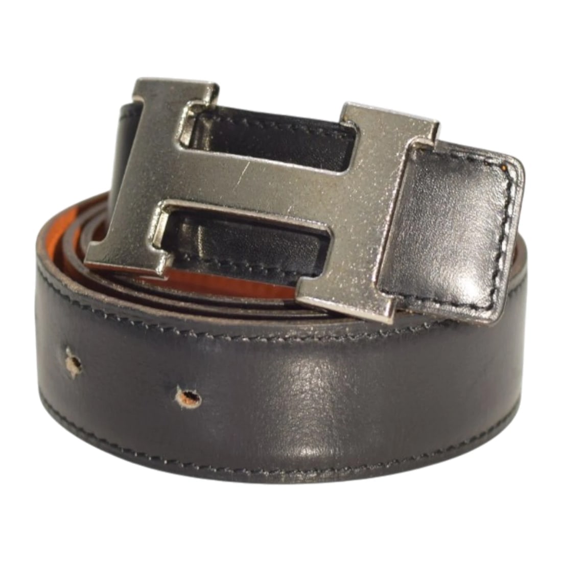 Hermès Reversible H Belt 32mm Black & Gold Togo Leather with Silver Buckle Sz 80 (1 of 9)