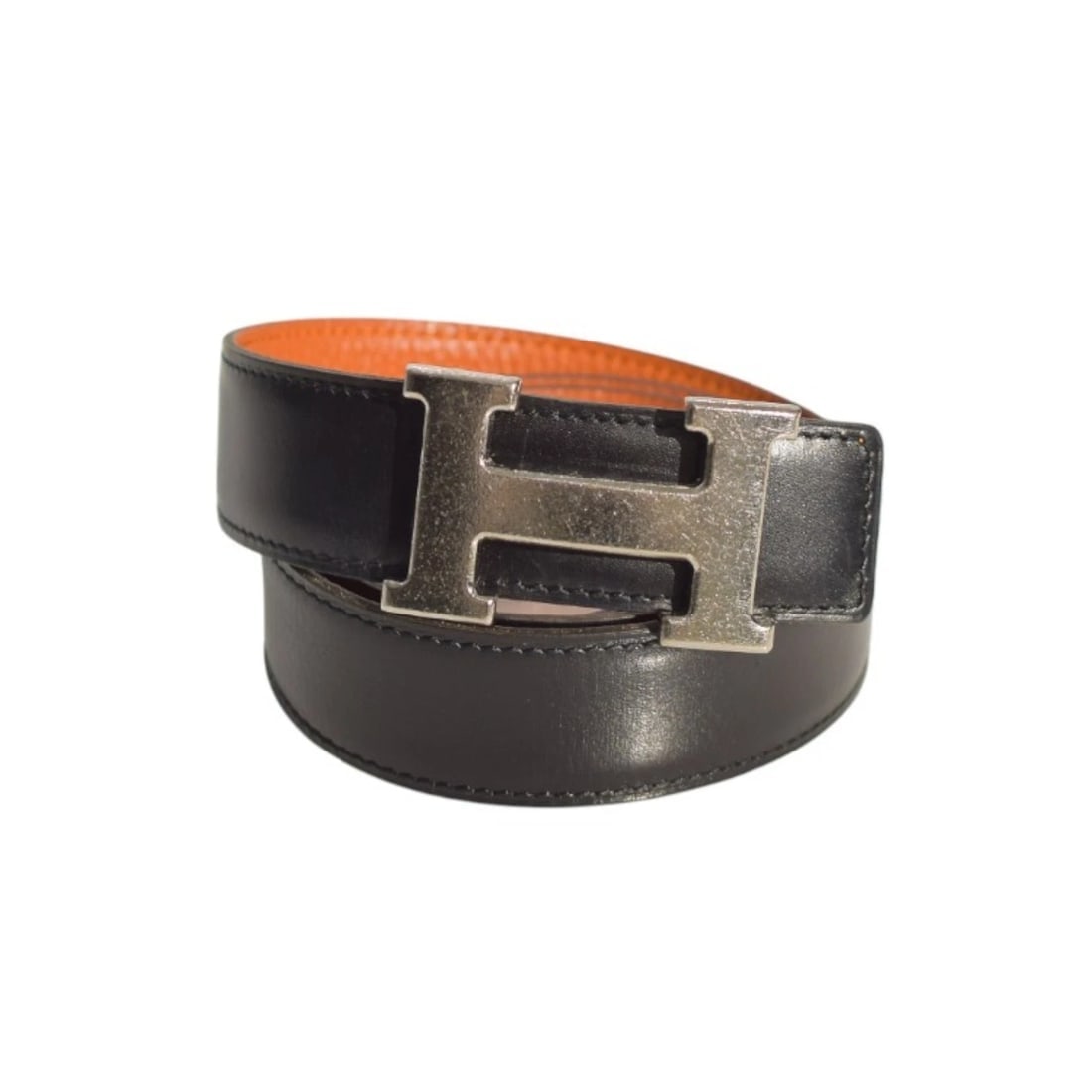 Hermès Reversible H Belt 32mm Black & Gold Togo Leather with Silver Buckle Sz 80 - 2