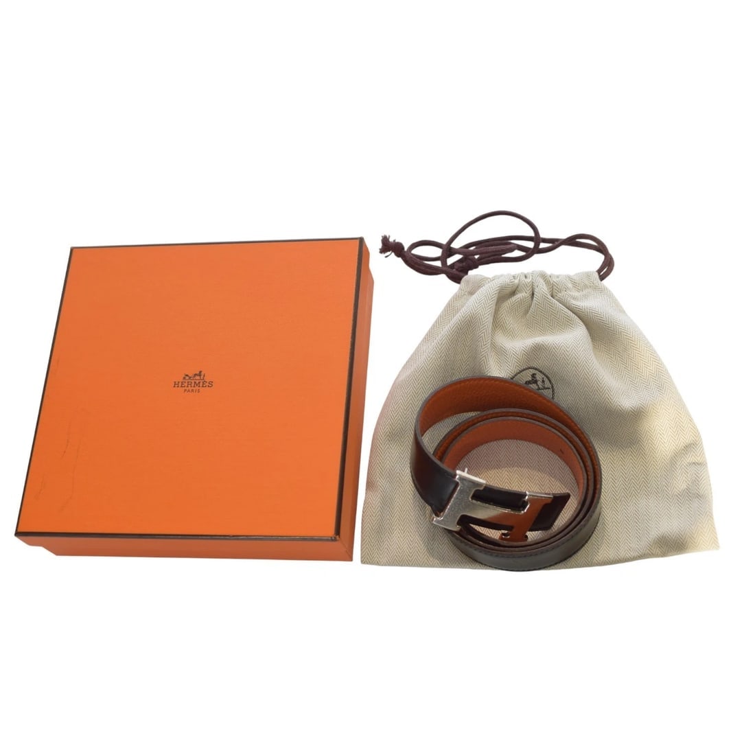 Hermès Reversible H Belt 32mm Black & Gold Togo Leather with Silver Buckle Sz 80 - 5