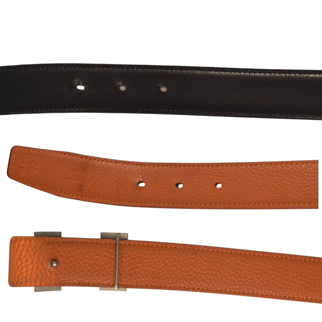 Hermès Reversible H Belt 32mm Black & Gold Togo Leather with Silver Buckle Sz 80 - 8