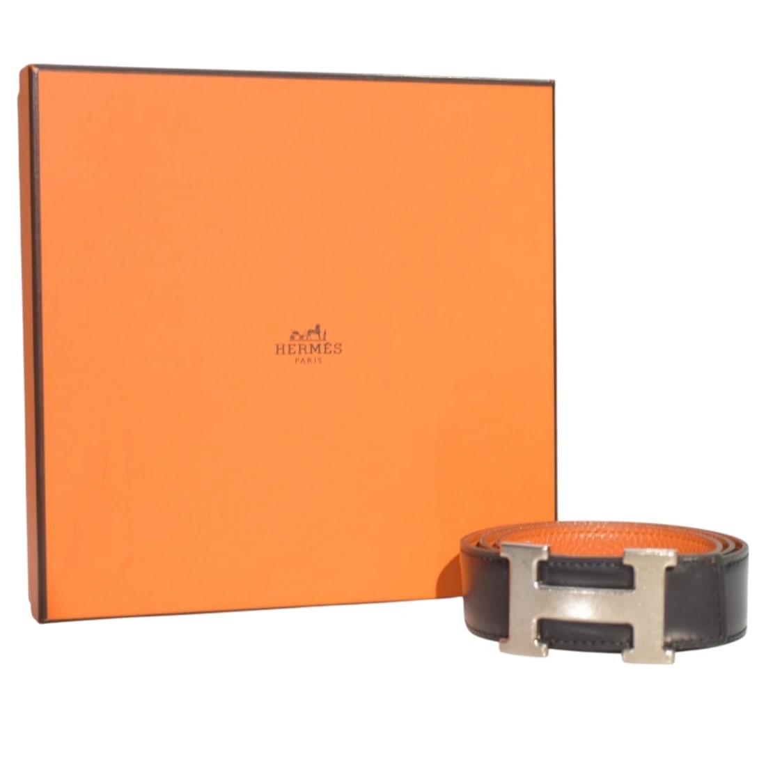 Hermès Reversible H Belt 32mm Black & Gold Togo Leather with Silver Buckle Sz 80 - 9
