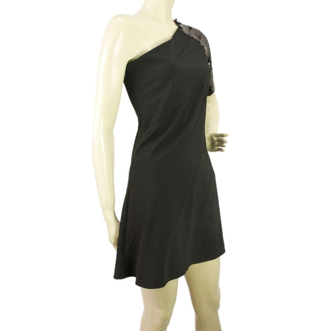 New Nwt Just Roberto Cavalli Black One Shoulder Sequined Bias Mini Dress sz 42 - 3
