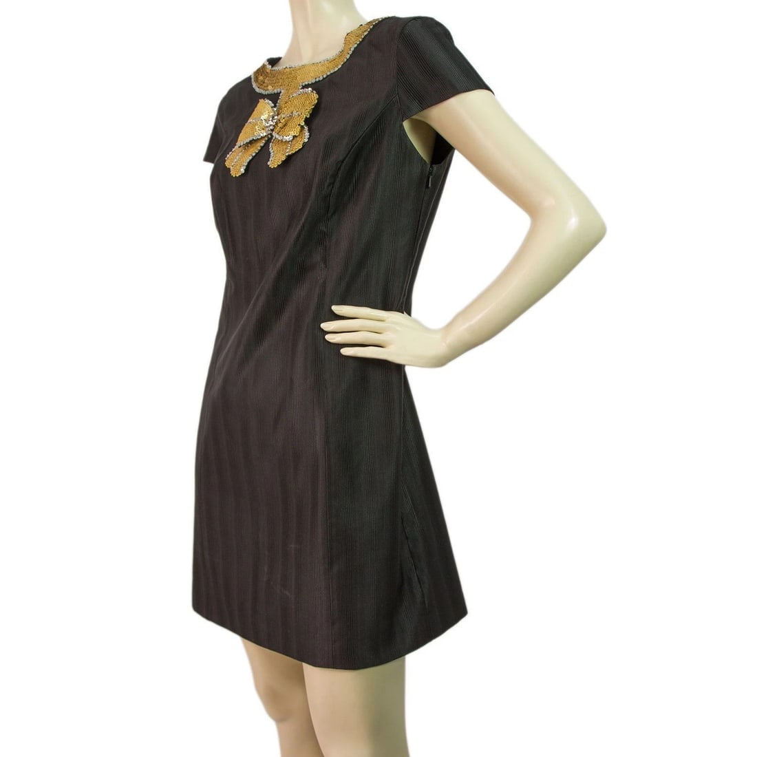 Tibi Black Embellished with Gold Bow Detail Shift Dress - Sz4 - 4