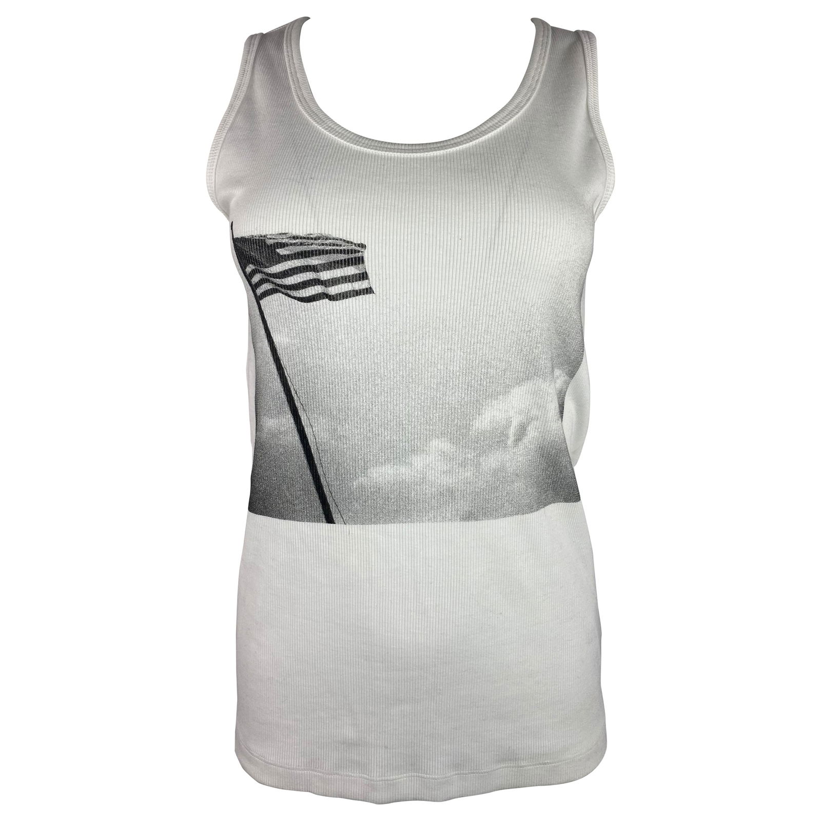Calvin Klein Andy Warhol White Tank Top, Size Small: Product details: The top features black and white American Flag, 1983 print on the front. Reserve: $280.00 Shipping: Domestic: Flat-rate of $85.99 to anywhere within the contiguous U.S. Inte